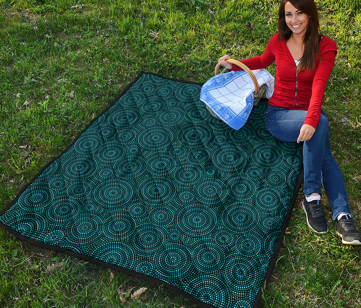 Blue Aboriginal Dot Pattern Print Quilt