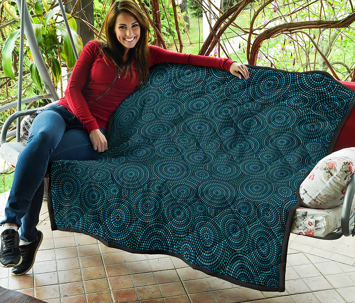 Blue Aboriginal Dot Pattern Print Quilt