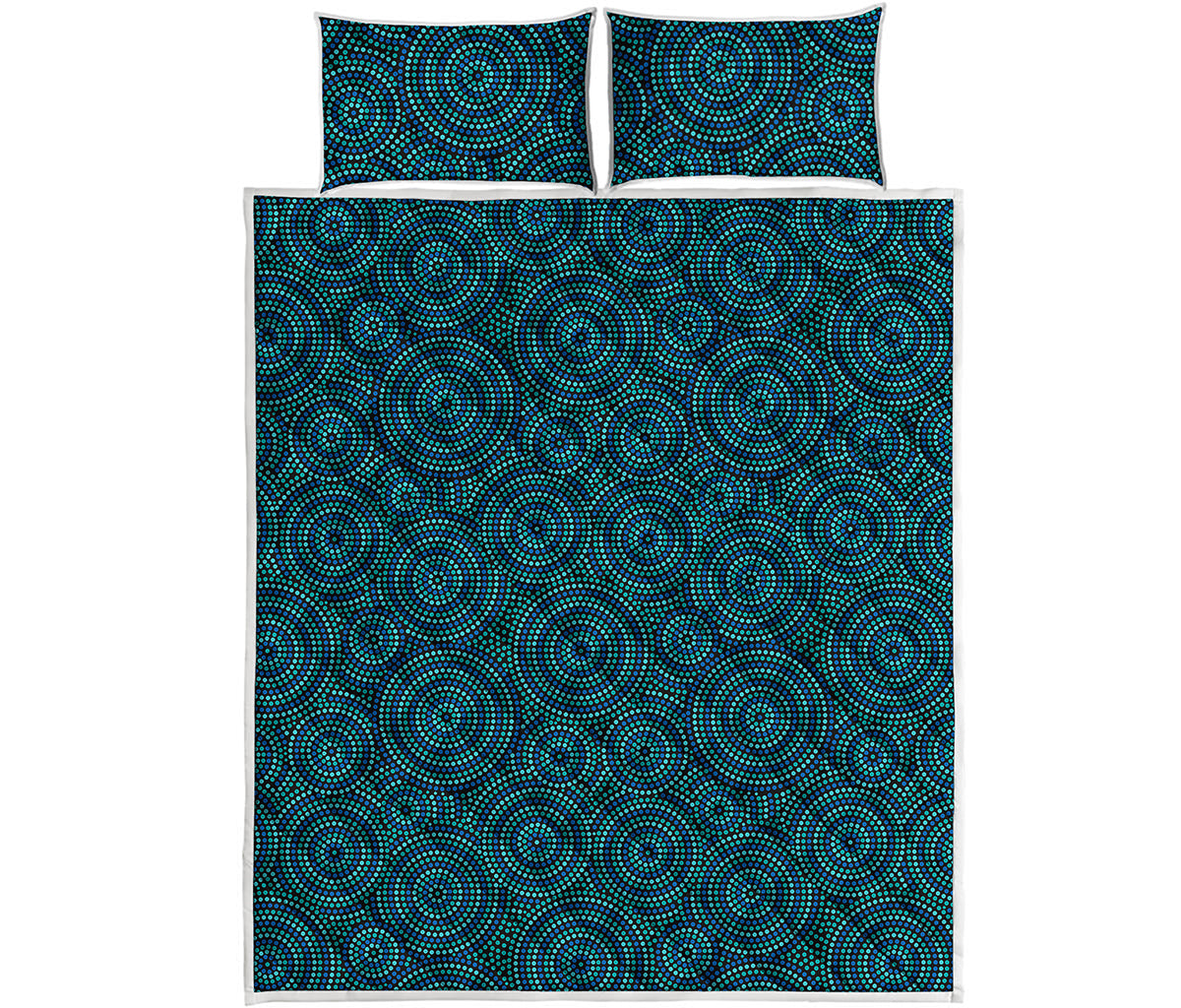 Blue Aboriginal Dot Pattern Print Quilt Bed Set
