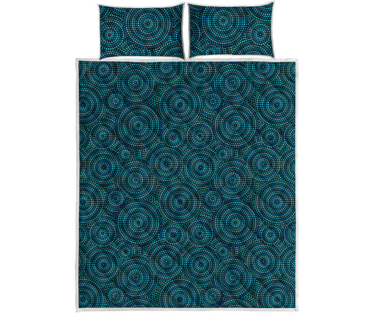 Blue Aboriginal Dot Pattern Print Quilt Bed Set