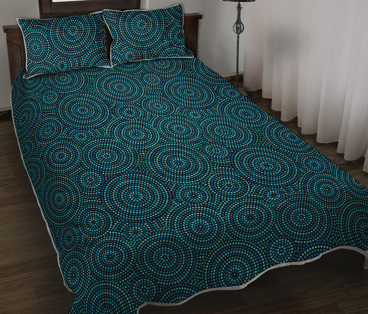 Blue Aboriginal Dot Pattern Print Quilt Bed Set