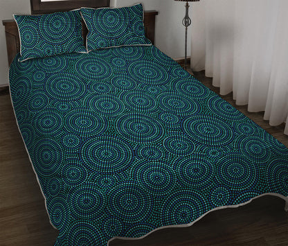 Blue Aboriginal Dot Pattern Print Quilt Bed Set