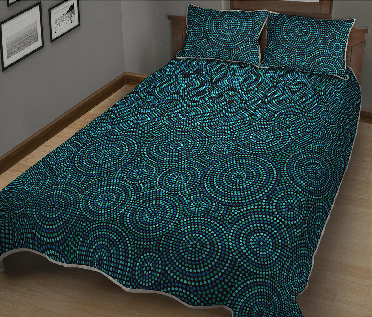 Blue Aboriginal Dot Pattern Print Quilt Bed Set