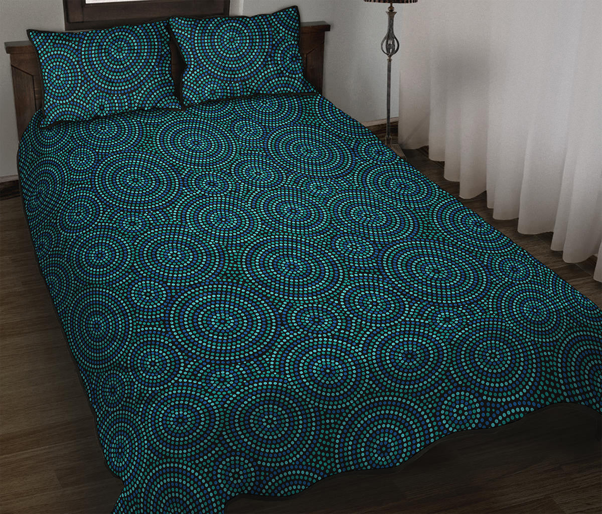 Blue Aboriginal Dot Pattern Print Quilt Bed Set