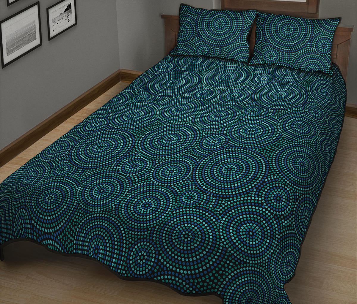 Blue Aboriginal Dot Pattern Print Quilt Bed Set