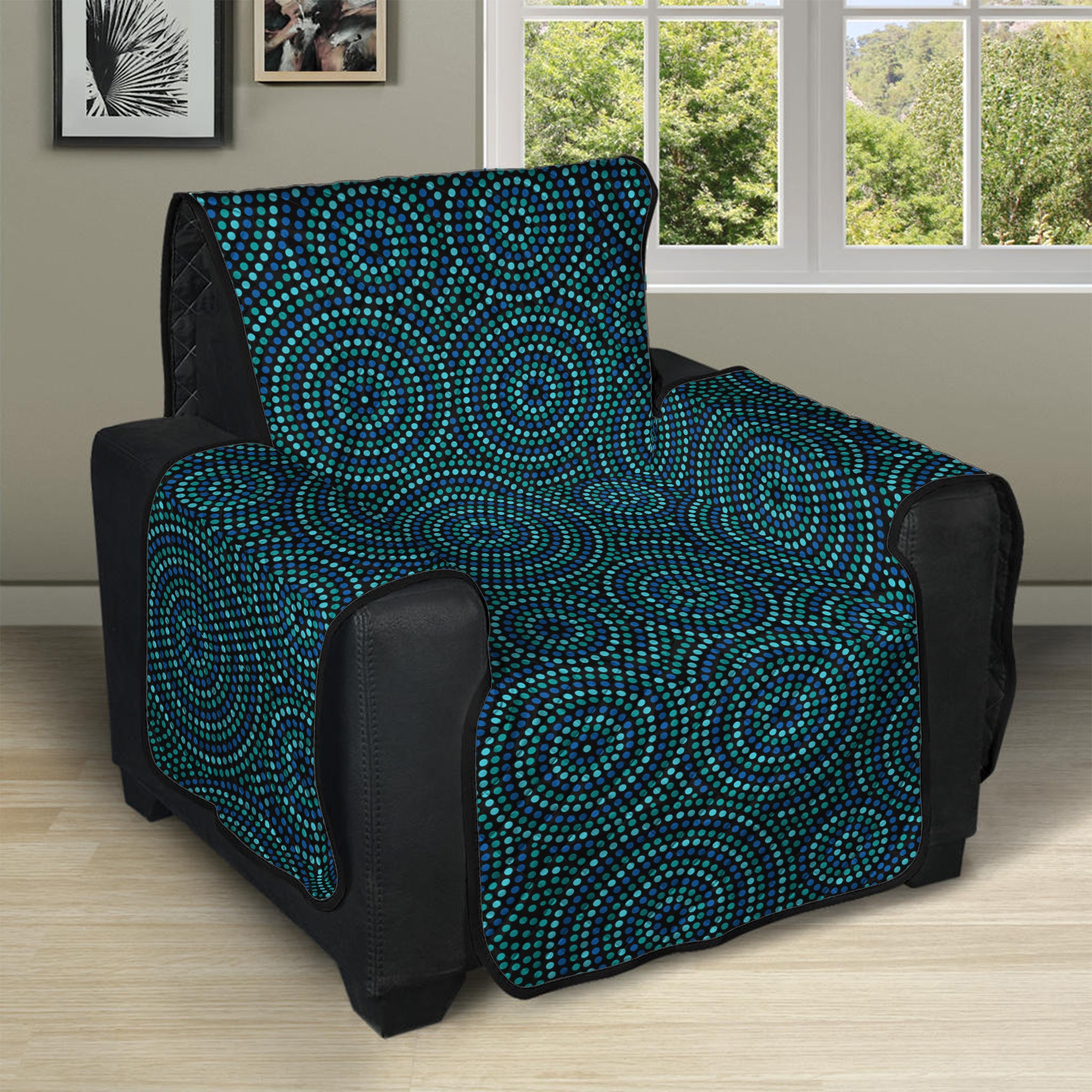 Blue Aboriginal Dot Pattern Print Recliner Protector