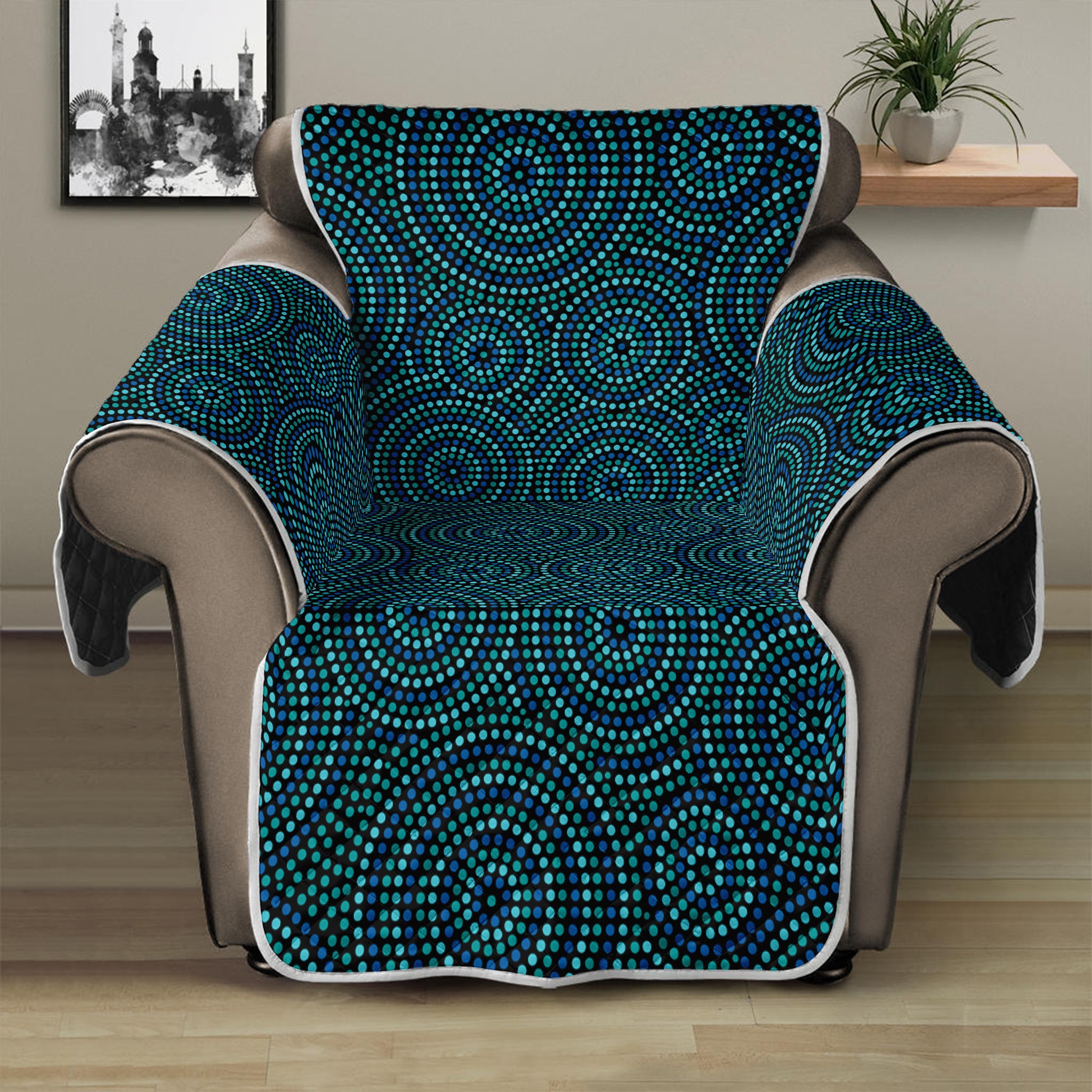 Blue Aboriginal Dot Pattern Print Recliner Protector