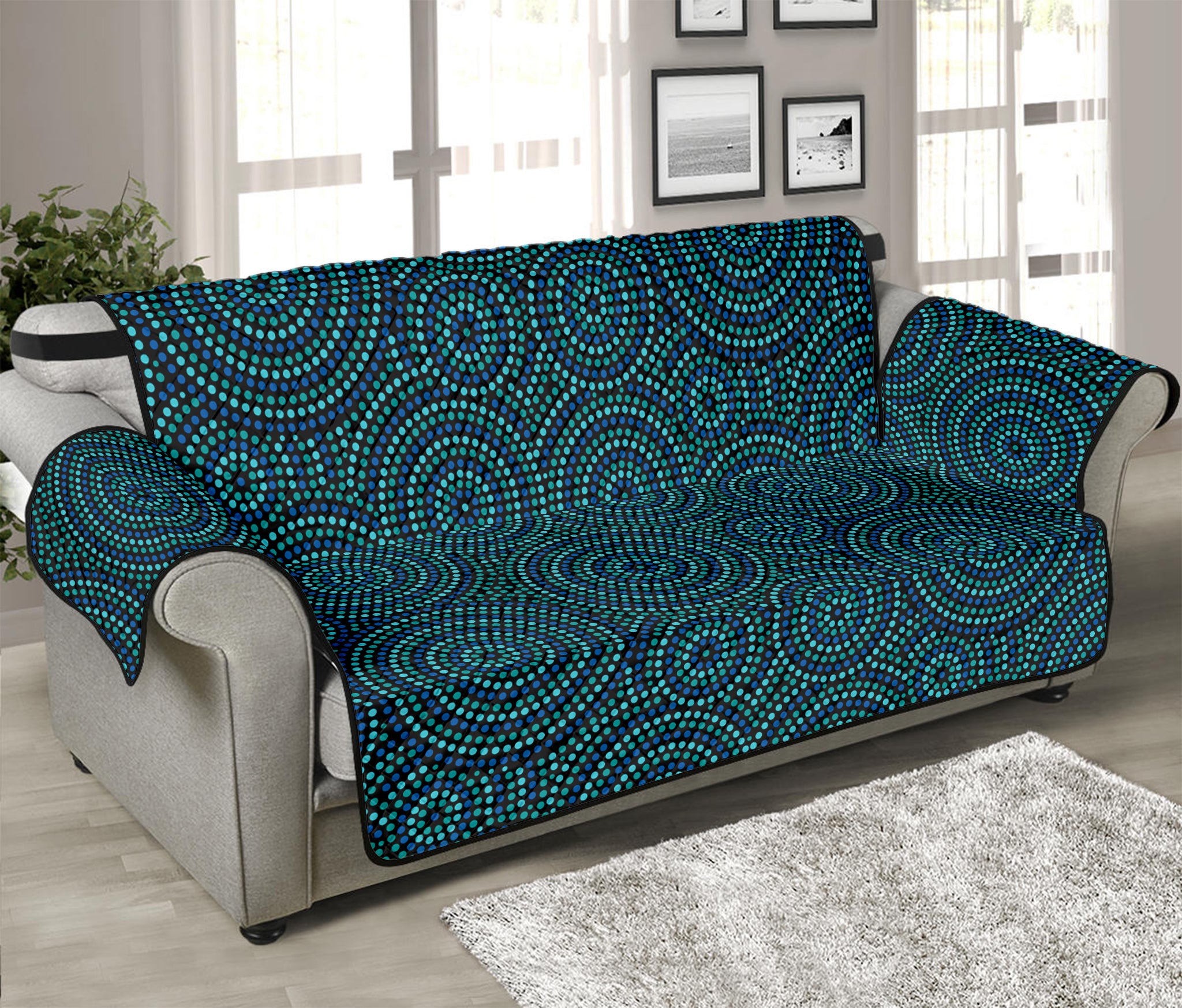 Blue Aboriginal Dot Pattern Print Sofa Protector