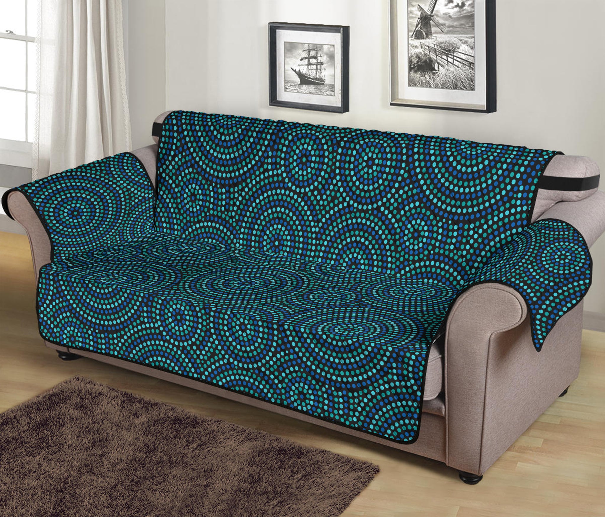 Blue Aboriginal Dot Pattern Print Sofa Protector