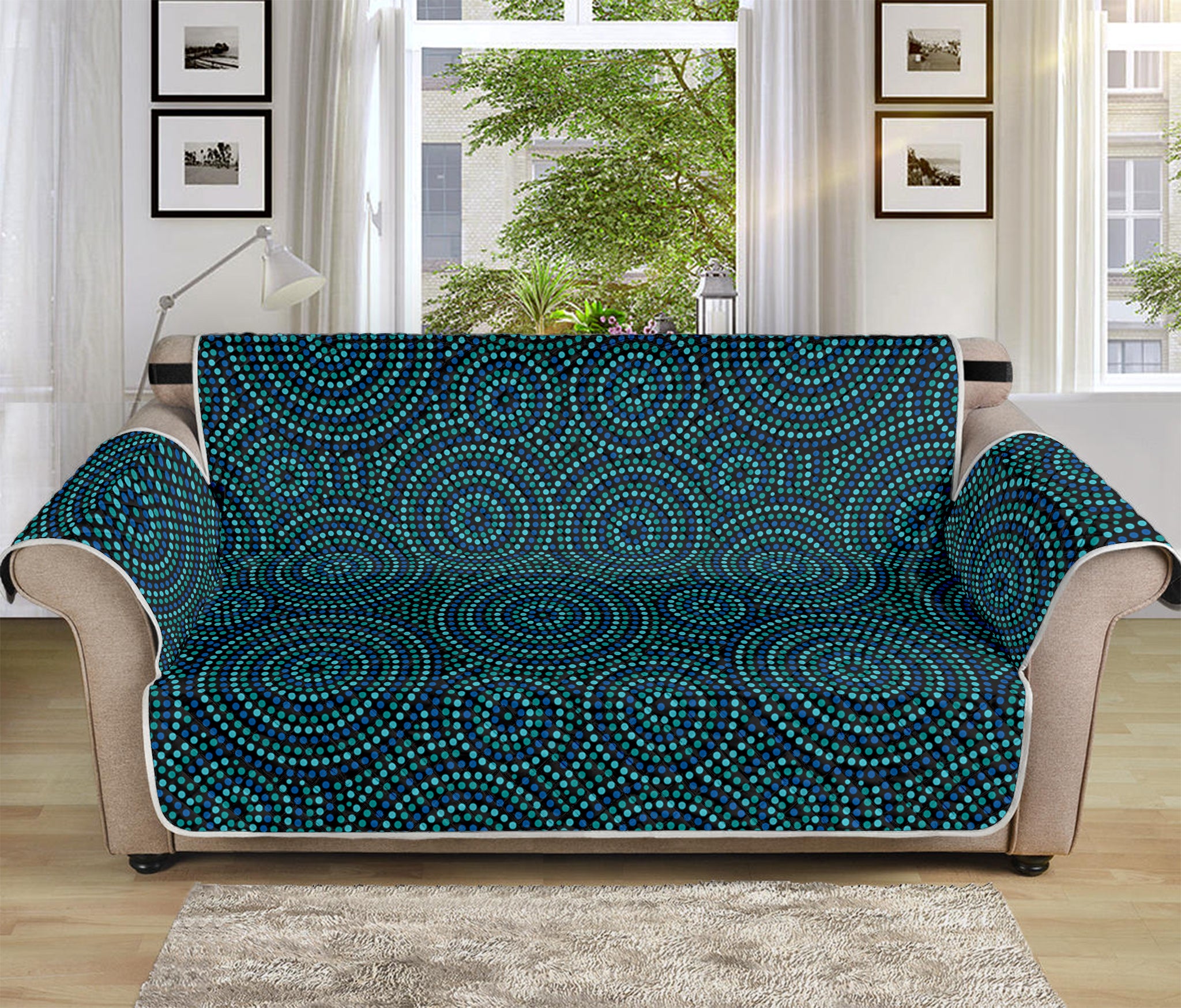 Blue Aboriginal Dot Pattern Print Sofa Protector