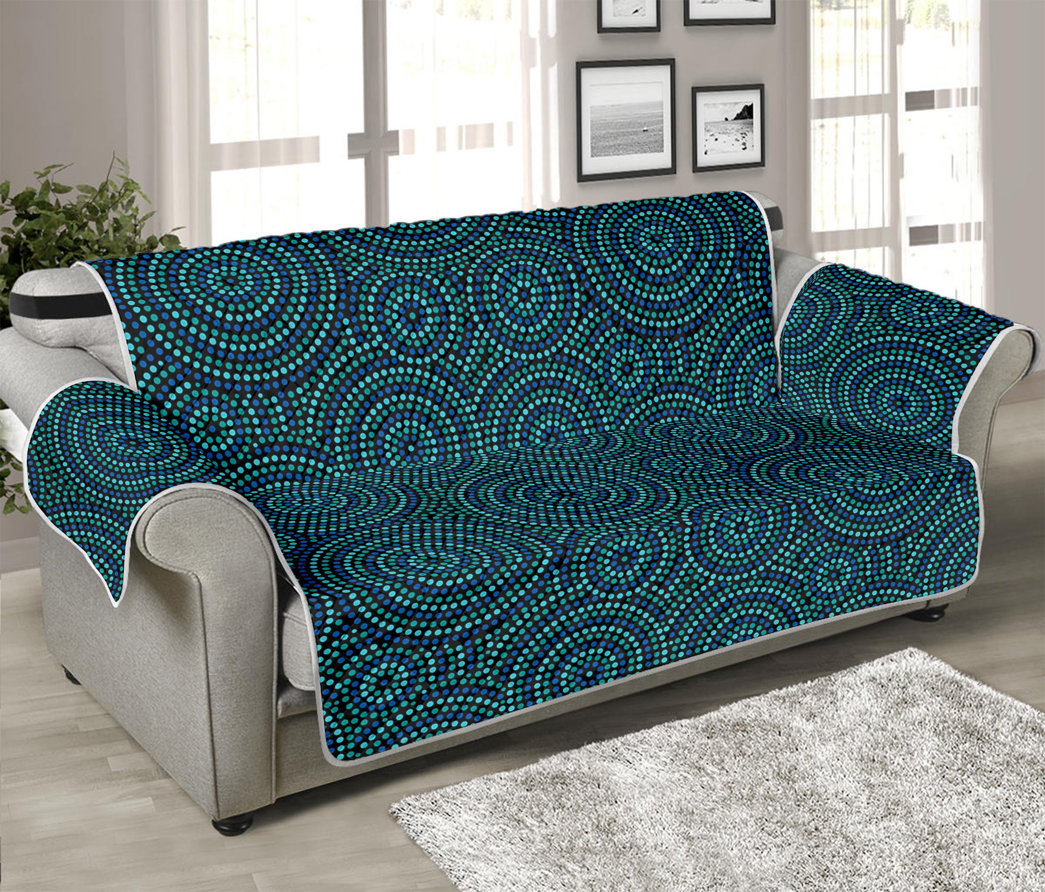 Blue Aboriginal Dot Pattern Print Sofa Protector