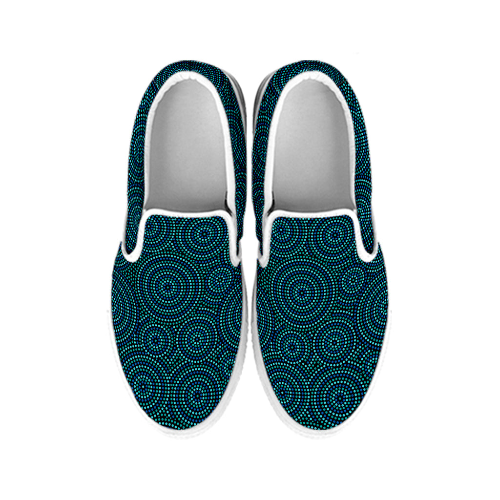 Blue Aboriginal Dot Pattern Print White Slip On Shoes