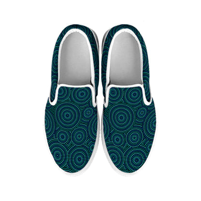 Blue Aboriginal Dot Pattern Print White Slip On Shoes