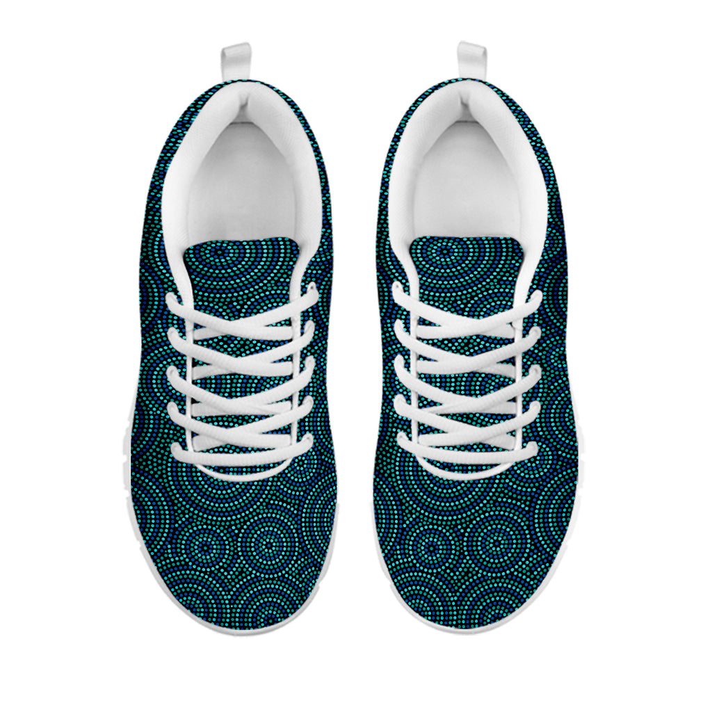 Blue Aboriginal Dot Pattern Print White Sneakers