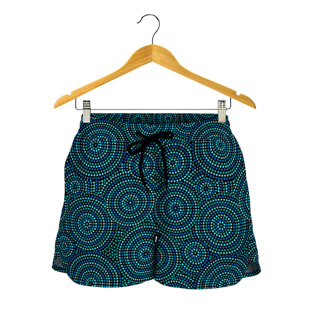 Blue Aboriginal Dot Pattern Print Women's Shorts