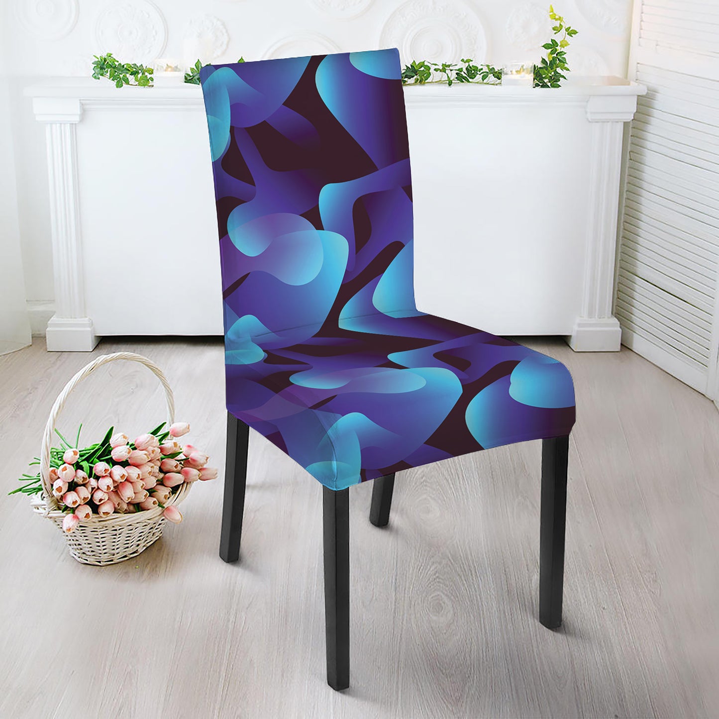 Blue Abstract Spirit Print Dining Chair Slipcover