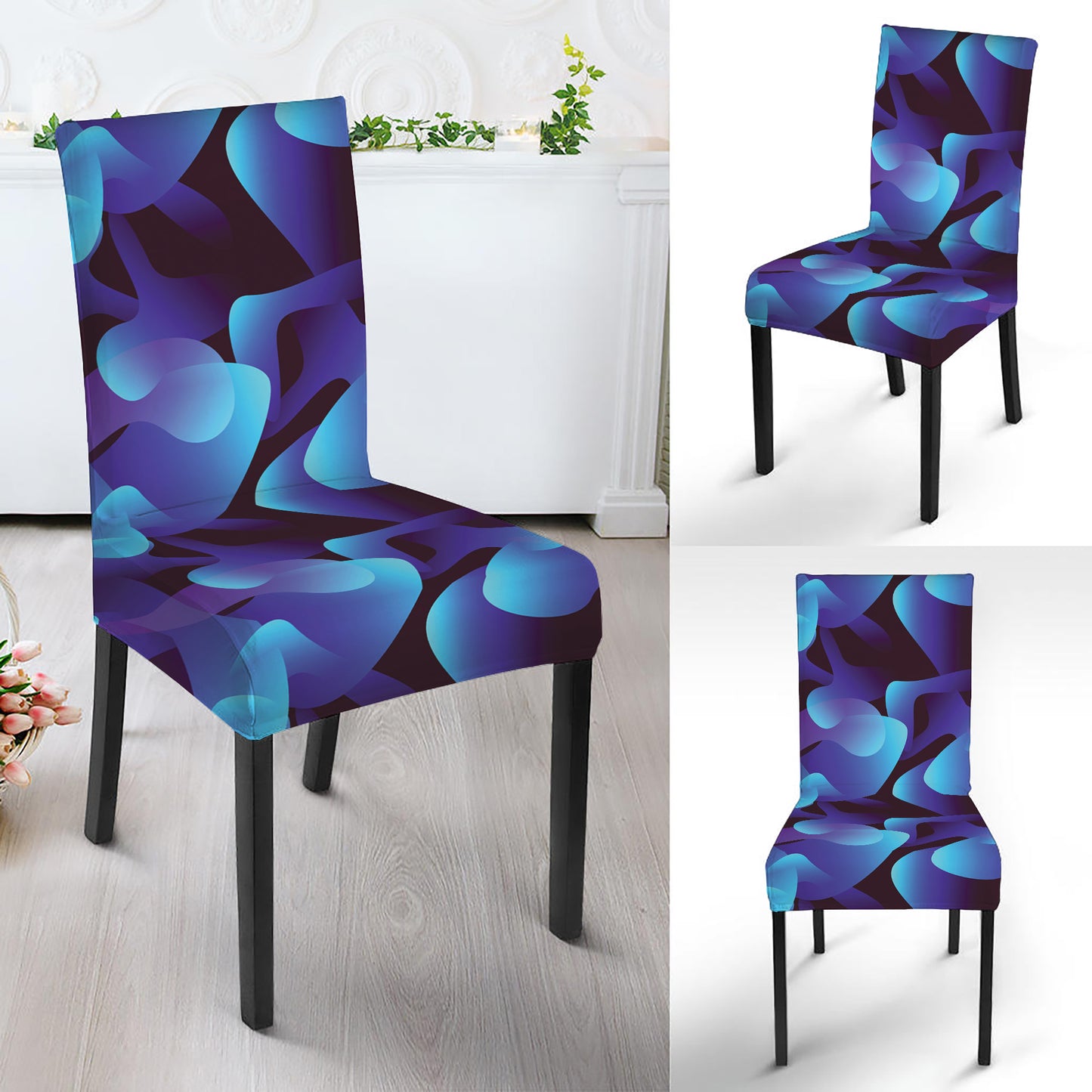 Blue Abstract Spirit Print Dining Chair Slipcover