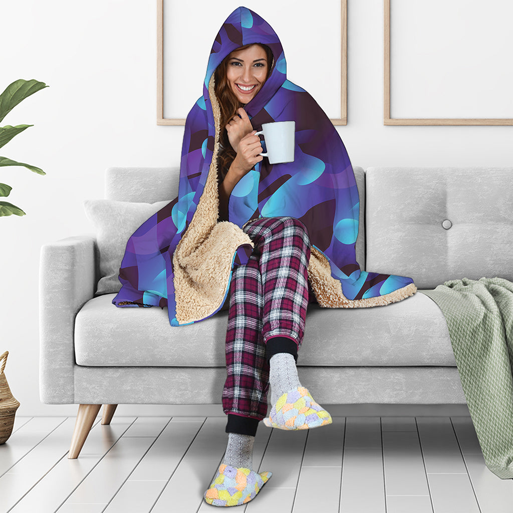 Blue Abstract Spirit Print Hooded Blanket