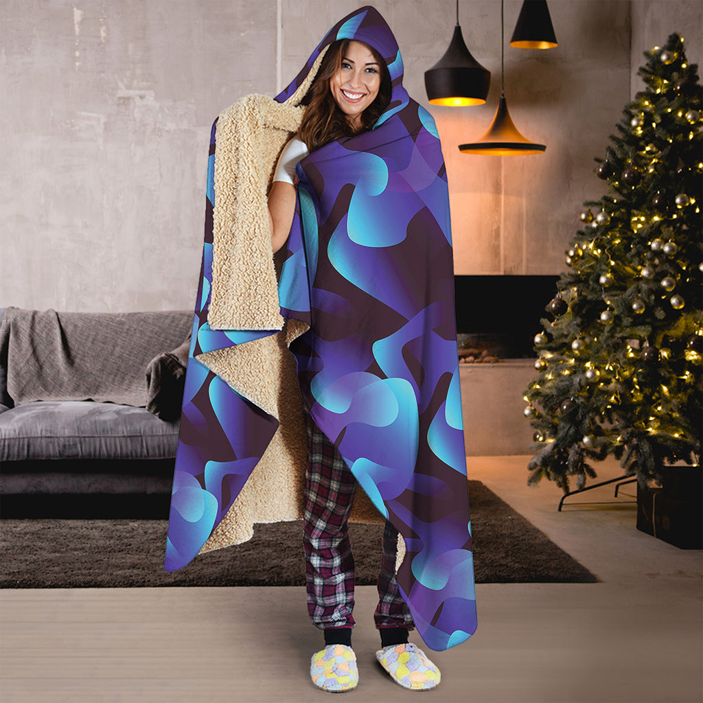 Blue Abstract Spirit Print Hooded Blanket