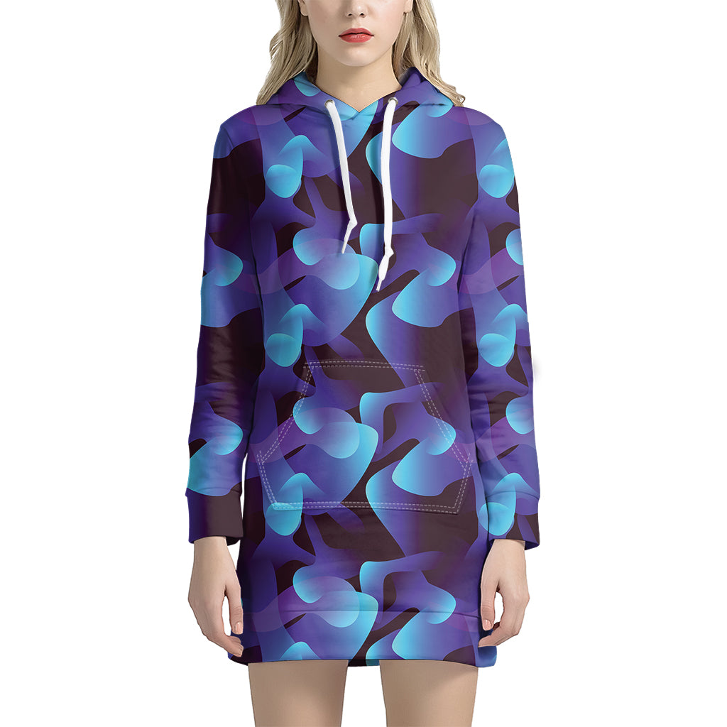 Blue Abstract Spirit Print Hoodie Dress