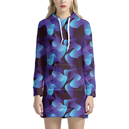Blue Abstract Spirit Print Hoodie Dress