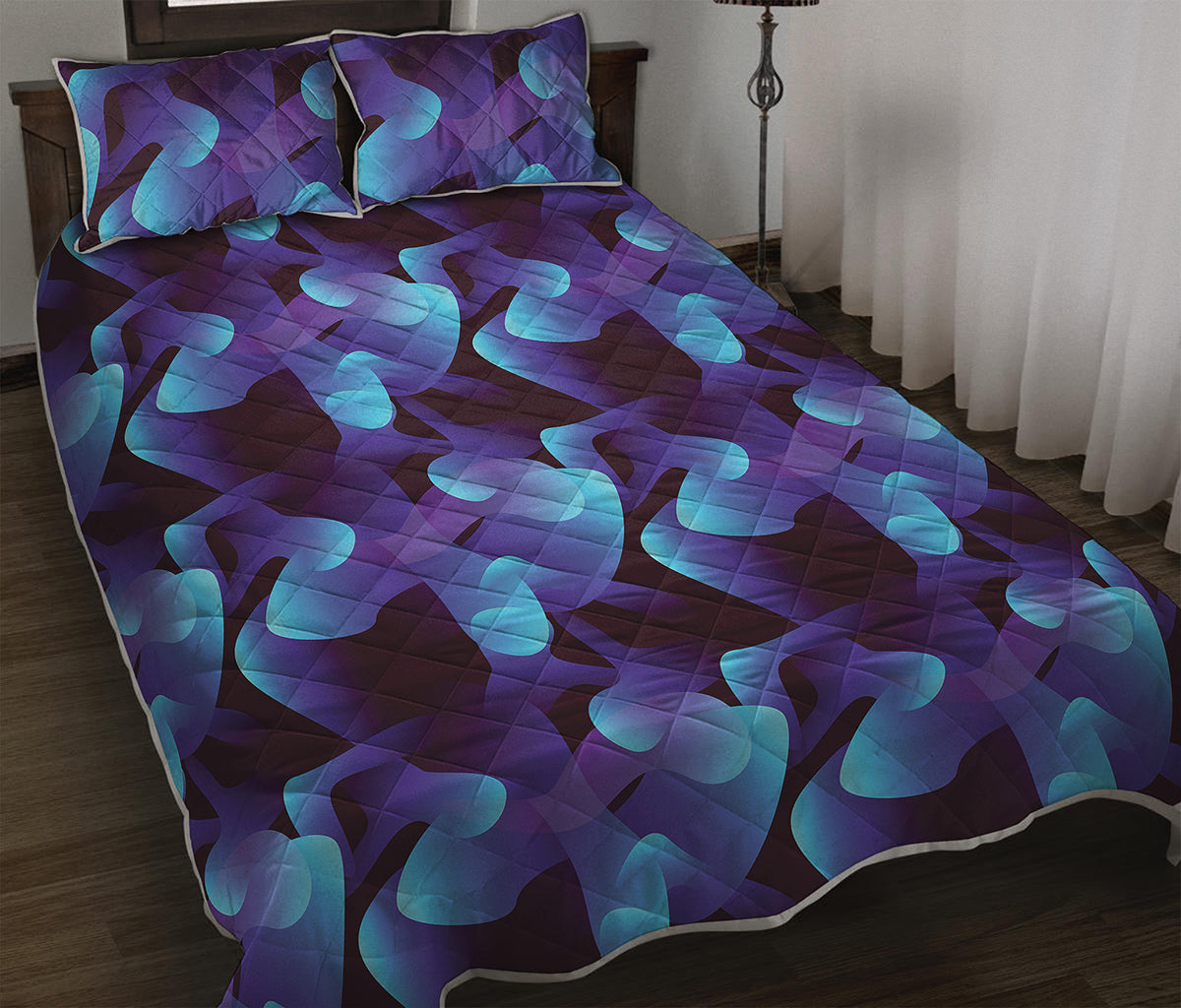 Blue Abstract Spirit Print Quilt Bed Set