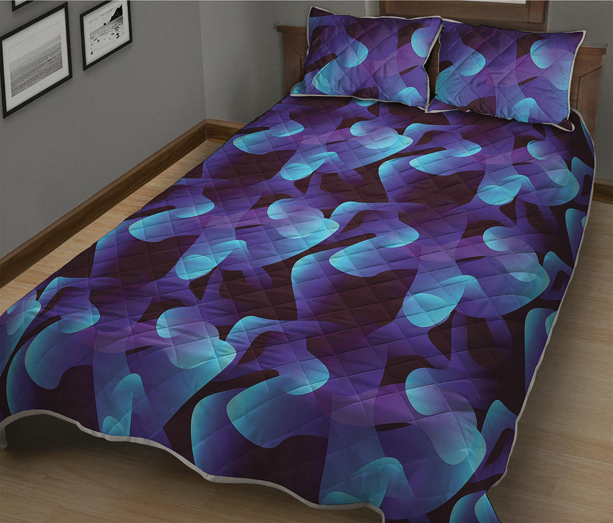 Blue Abstract Spirit Print Quilt Bed Set