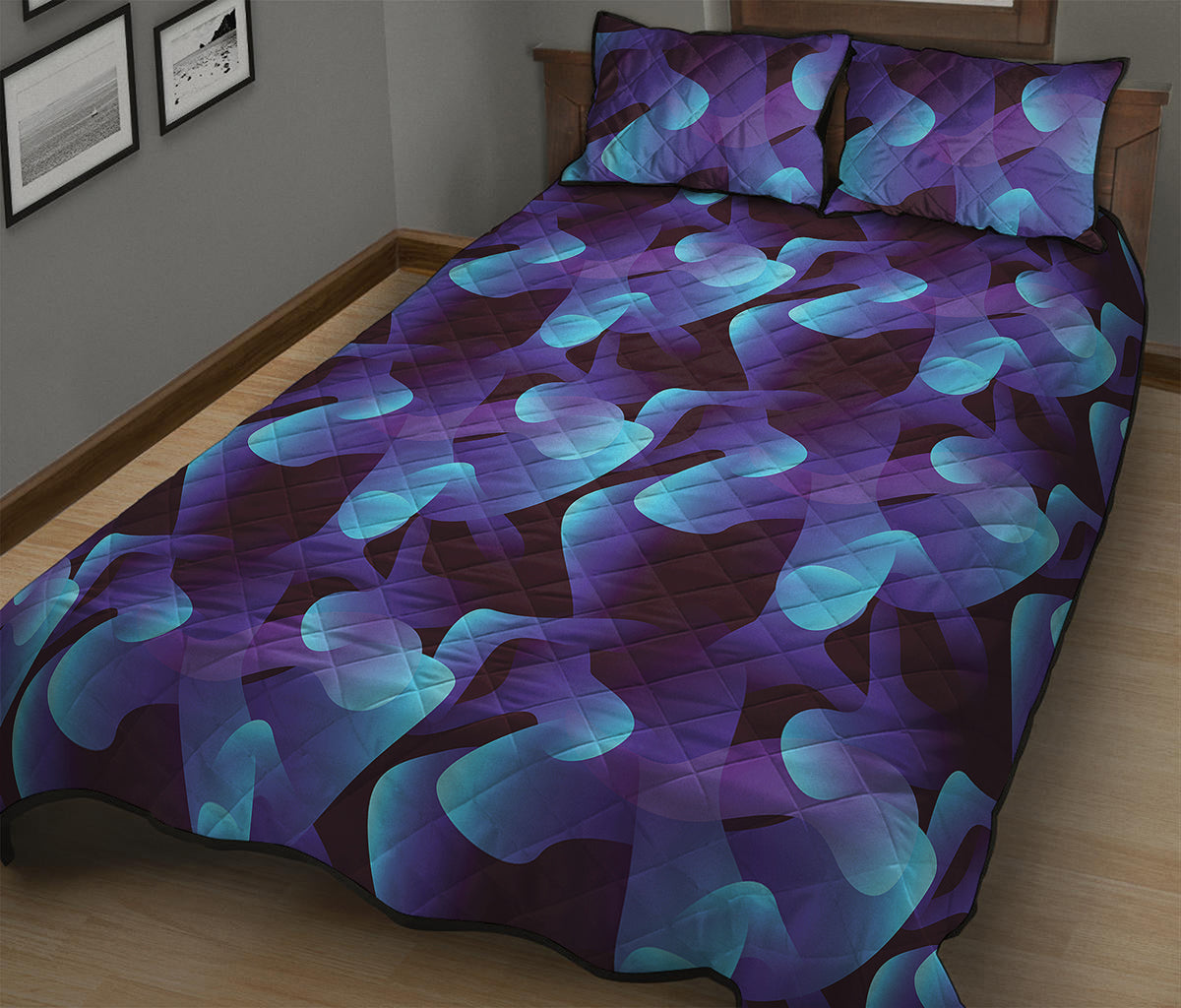 Blue Abstract Spirit Print Quilt Bed Set
