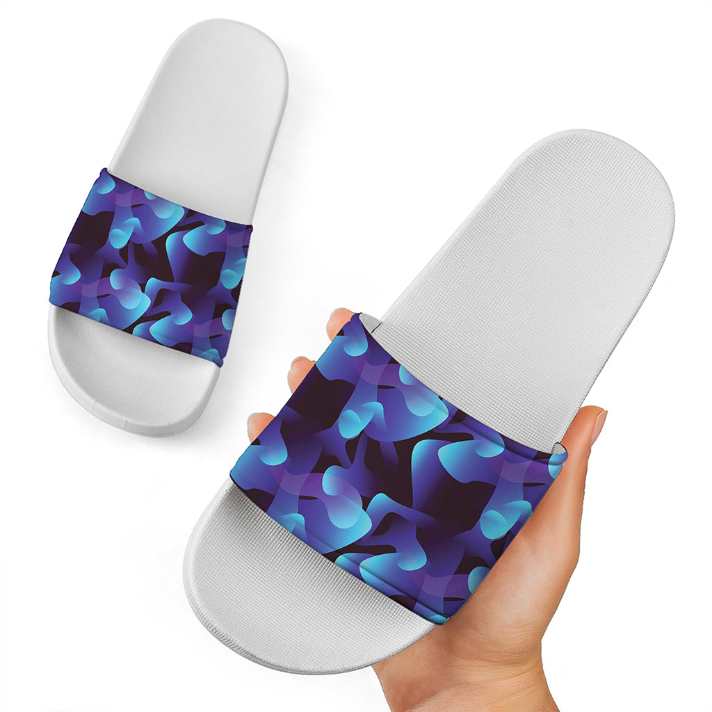 Blue Abstract Spirit Print White Slide Sandals