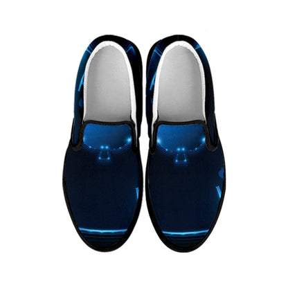 Blue Ace Card Print Black Slip On Shoes