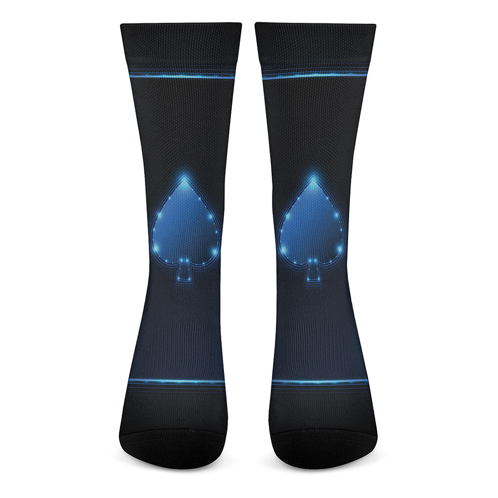 Blue Ace Card Print Crew Socks