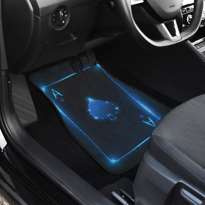 Blue Ace Card Print Front and Back Car Floor Mats