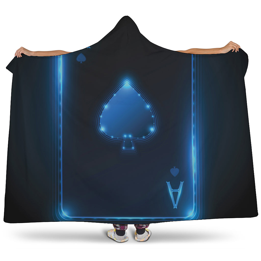 Blue Ace Card Print Hooded Blanket
