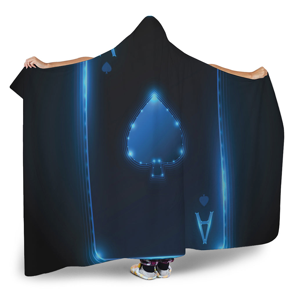 Blue Ace Card Print Hooded Blanket