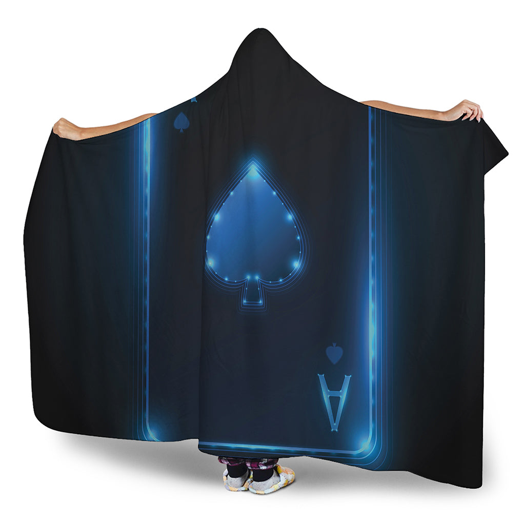 Blue Ace Card Print Hooded Blanket