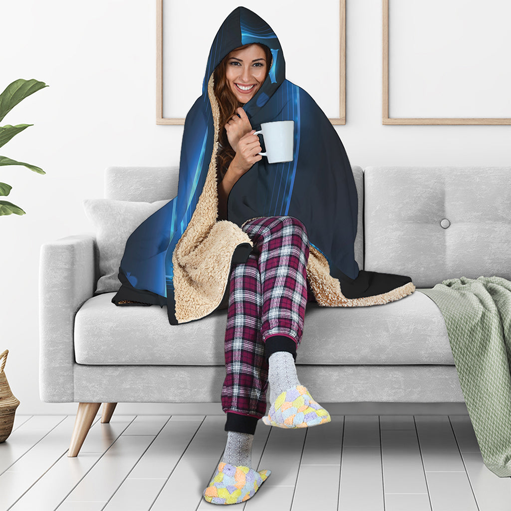 Blue Ace Card Print Hooded Blanket