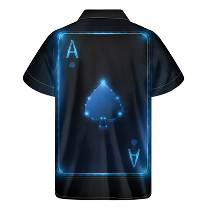 Blue Ace Card Print Men's Short Sleeve Shirt