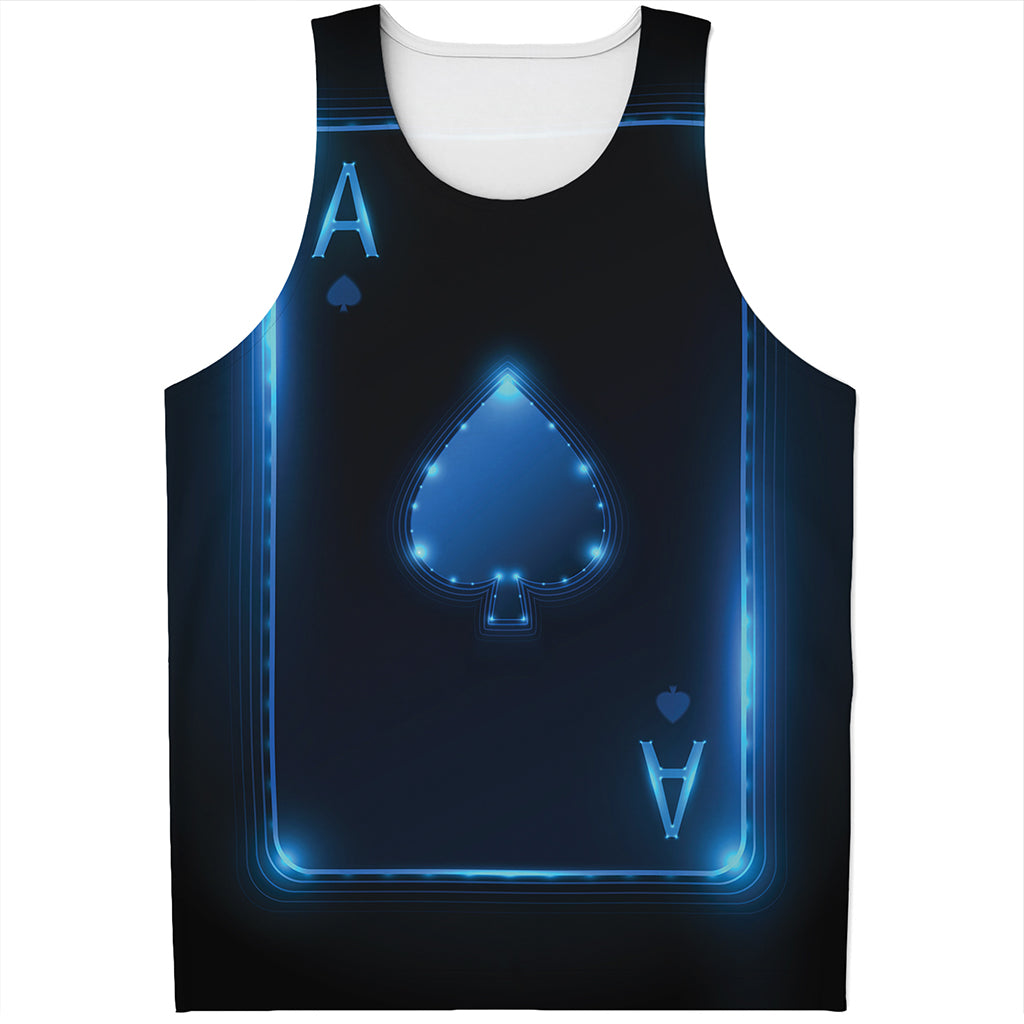 Blue Ace Card Print Men's Tank Top