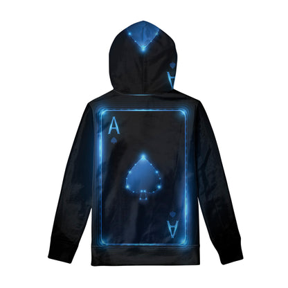Blue Ace Card Print Pullover Hoodie