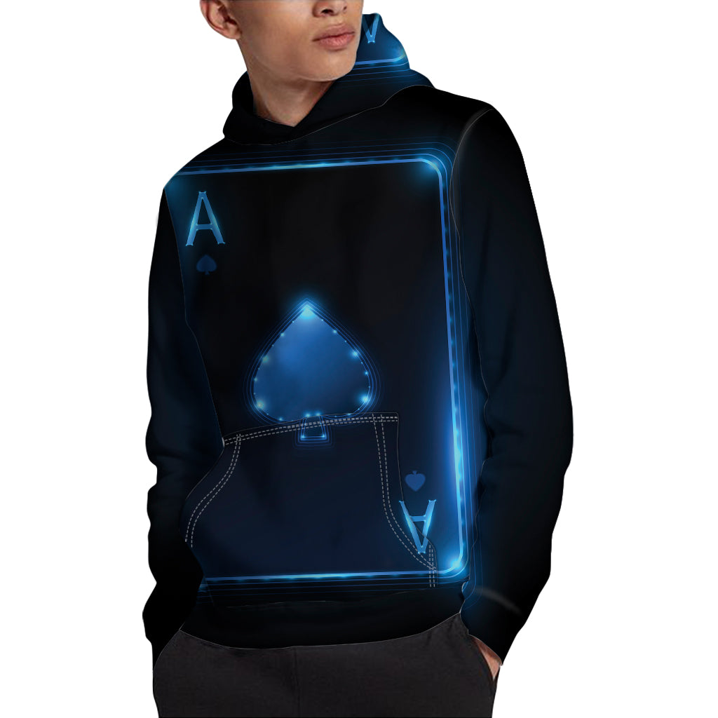 Blue Ace Card Print Pullover Hoodie