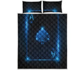 Blue Ace Card Print Quilt Bed Set