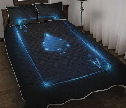 Blue Ace Card Print Quilt Bed Set