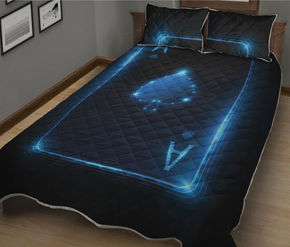 Blue Ace Card Print Quilt Bed Set