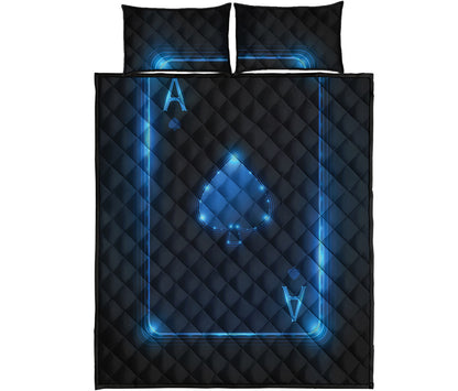 Blue Ace Card Print Quilt Bed Set