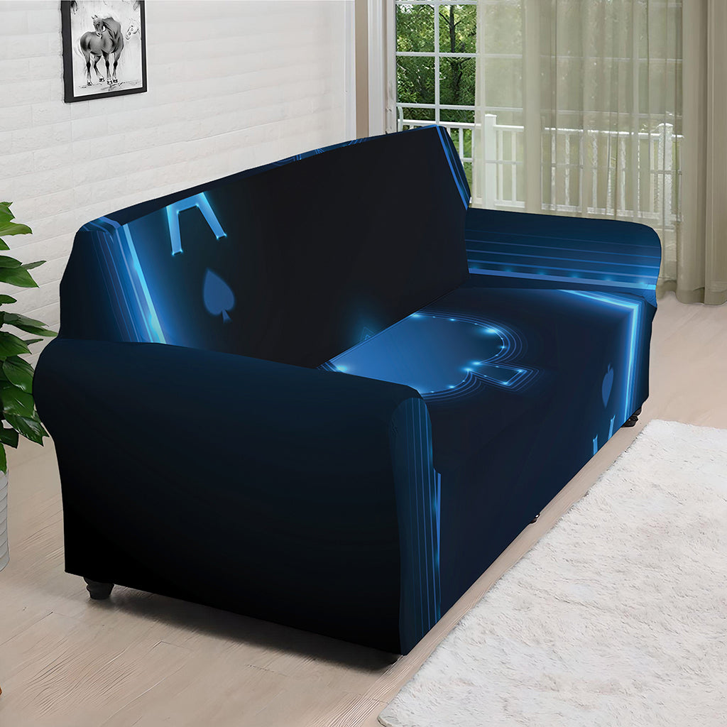 Blue Ace Card Print Sofa Cover