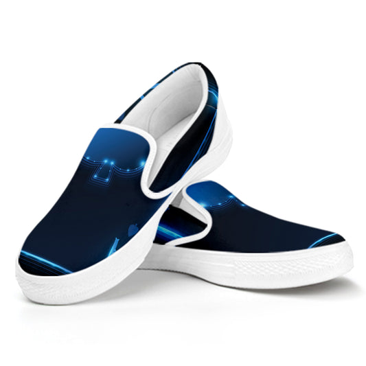 Blue Ace Card Print White Slip On Shoes