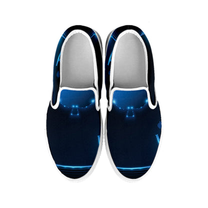 Blue Ace Card Print White Slip On Shoes