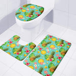 Blue Aloha Pineapple Pattern Print 3 Piece Bath Mat Set