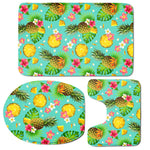 Blue Aloha Pineapple Pattern Print 3 Piece Bath Mat Set