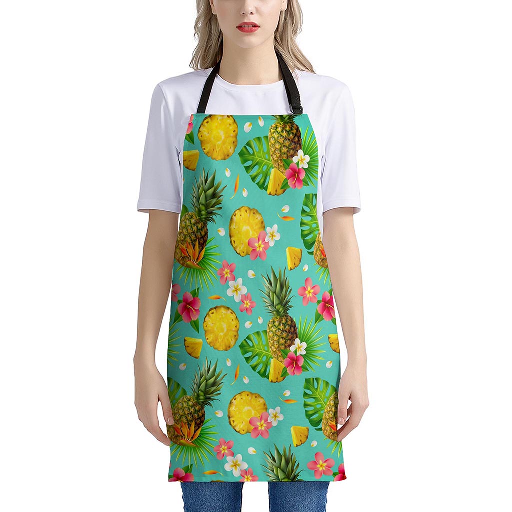 Blue Aloha Pineapple Pattern Print Apron